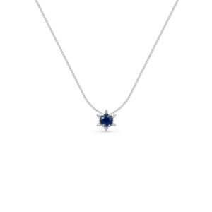 Pingente Dengosa em Ouro Branco 18k com Safira Azul e Diamantes