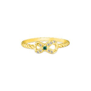 Anel Life Patuás III Infinito em Prata 925 com Banho de Ouro Amarelo 18k e Pedras Verde e Incolores
