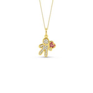 Pingente Menina em Ouro Amarelo 18k com Diamantes e Rubis