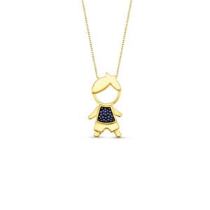 Pingente Menino em Ouro Amarelo 18k com Safiras Azul
