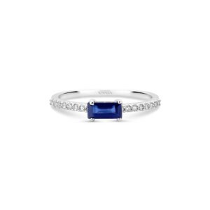Anel Linea em Ouro Branco 18k com Safira Azul e Diamantes