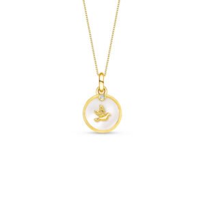 Pingente Religiosos Espirito Santo em Ouro Amarelo 18k com Madrepérola e Topázio Incolor