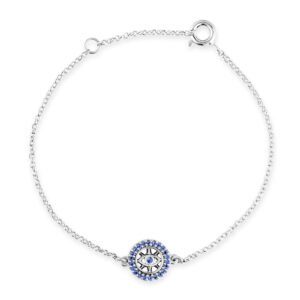 Pulseira Life Talismã Olho De Deus em Prata 925 com Pedras Azuis