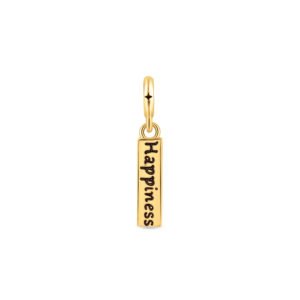 Pingente Life Wishes Placa Happiness Love em Prata 925 com Banho de Ouro Amarelo 18k