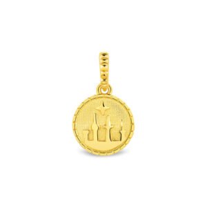 Pingente Life Princesas Medalha Castelo Cinderela em Prata 925 com Banho de Ouro Amarelo 18k