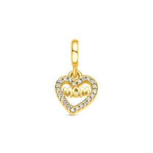 Pingente Life Mama Coração Mom em Prata 925 com Banho de Ouro Amarelo 18k e Pedras Incolores