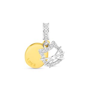 Pingente Life Animal Medalha Gatinho Animal II em Prata 925 com Banho de Ouro Amarelo 18k e Pedras Incolores