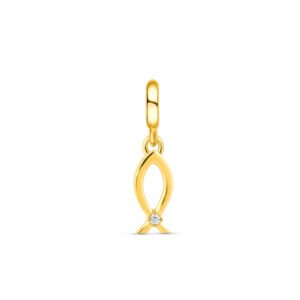 Pingente Life Religião II Peixe Cristão em Prata 925 com Banho de Ouro Amarelo 18k com Pedra Incolor