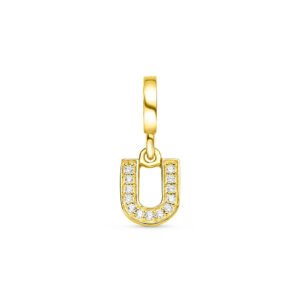 Pingente Life Letra U em Prata 925 com Banho de Ouro Amarelo 18k e Pedras Incolores