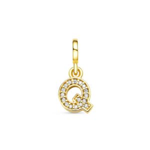 Pingente Life Letra Q em Prata 925 com Banho de Ouro Amarelo 18k e Pedras Incolores