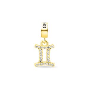 Pingente Life Signo Gêmeos em Prata 925 com Banho de Ouro Amarelo 18k e Pedras Incolores