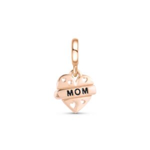 Pingente Life Coração Mom em Liga Rosé com Banho de Ouro Rosé 18k com Esmalte