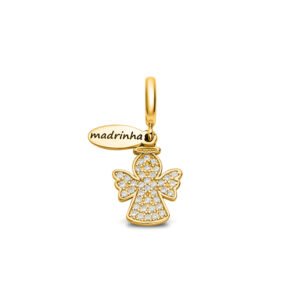 Pingente Life Origens Anjo da Guarda Madrinha em Prata 925 com Banho de Ouro Amarelo 18k e Pedras Incolores