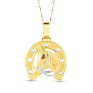 Pingente Medalha Ferradura e Cavalo em Ouro Amarelo 18k