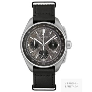 Relógio Bulova Masculino Meteorite Bold at Heart em Aço Prata Couro Preto 96A312N