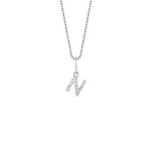 Pingente Letra N em Ouro Branco 18k com Diamantes 0,06 ct