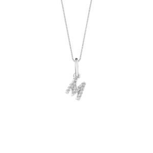 Pingente Letra M em Ouro Branco 18k com Diamantes 0,06 ct