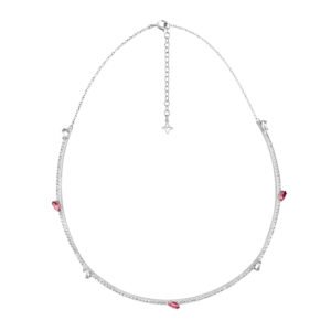 Colar Life Brisa II em Prata 925 com Pedras Vermelhas e Incolores, 45cm