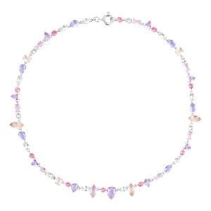 Colar Life Colors II em Prata 925 com Cristais Rosas e Roxos, 40cm