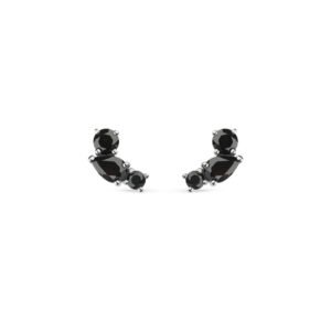 Brinco Lunar em Prata 925 com Quartzo Negro