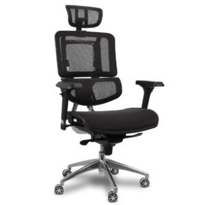 Cadeira De Escritório Comfy Ergofy Top Tela Mesh Preta, Estrutura Em Alumínio E 10 Regulagens