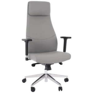 Cadeira De Escritório Comfy Luxe Pvc Cinza, Base Alumínio, Braço 3d E Relax Avançado