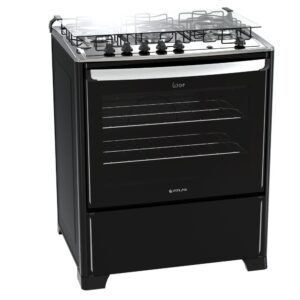 Fogão 5 Bocas Atlas New Utop Preto Mesa De Inox Bivolt