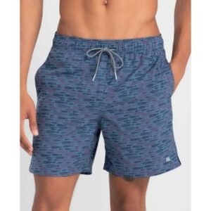 Short Praia Mescla Estampado Peixes Plus Size Azul Denin XXGG