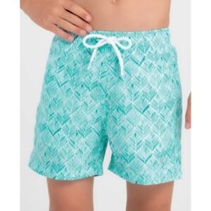 Short Praia Infantil Estampado Folhagem Verde Água Claro G