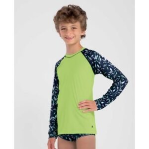 Camiseta Manga Longa Estampada com Proteção Uv Infantil Verde Cítrico P