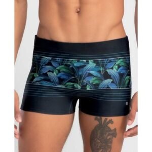 Sunga Boxer Estampada Folhagem Preto 01 P