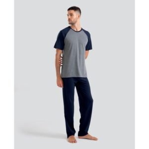 Pijama Manga Curta com Calça Cinza Mescla Escuro M