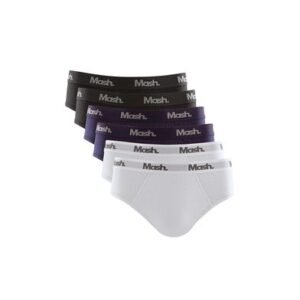 Kit 6 Cuecas Slip Algodão Elástico Letra Mescla Preto 01 P