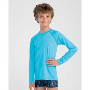 Camiseta Manga Longa com Proteção Uv Fps 50 Infantil Azul Piscina P
