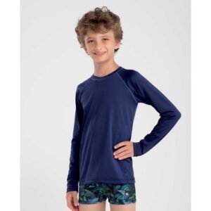Camiseta Manga Longa com Proteção Uv Fps 50 Infantil Azul Escuro GG