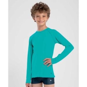 Camiseta Manga Longa com Proteção Uv Fps 50 Infantil Verde Água Médio GG