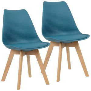 Par De Cadeiras Comfy Eames Estofada Base Em Madeira, Cor Azul