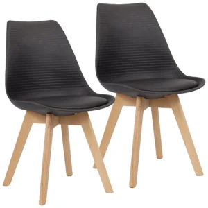 Par De Cadeiras Comfy Eames Estofada Base Em Madeira, Cor Preta