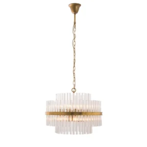 Pendente Vidro Metal Ouro Transparente 45cm Yamamura