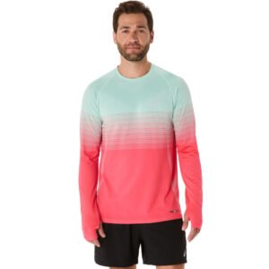 Camiseta ASICS Manga Longa Seamless - Masculino - Rosa/Verde
