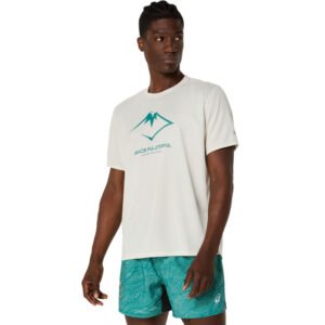 Camiseta ASICS Fujitrail Logo - Masculino - Bege/Cinza/Verde