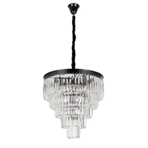 Pendente Cristal Metal Preto Cromado 55cm Palace