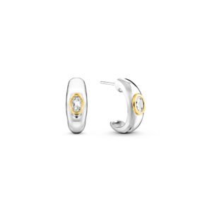Brinco Argola Bombe em Prata 925 e Ouro Amarelo 18k com Topázio Incolor, 15mm