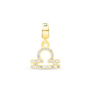 Pingente Life Signo Libra em Prata 925 com Banho de Ouro Amarelo 18k e Pedras Incolores