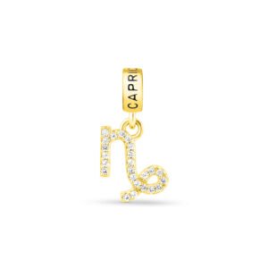 Pingente Life Signo Capricórnio em Prata 925 com Banho de Ouro Amarelo 18k e Pedras Incolores