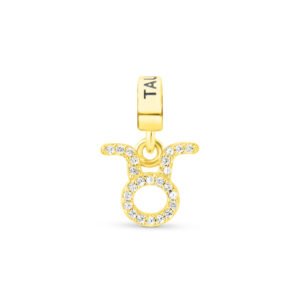 Pingente Life Signo Touro em Prata 925 com Banho de Ouro Amarelo 18k e Pedras Incolores