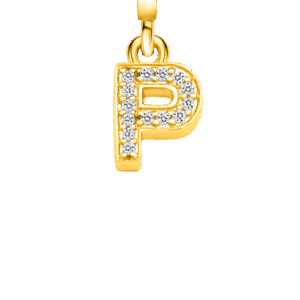 Pingente Life Letra P em Prata 925 com Banho de Ouro Amarelo 18k e Pedras Incolores