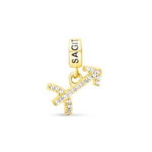 Pingente Life Signo Sagitário em Prata 925 com Banho de Ouro Amarelo 18k e Pedras Incolores