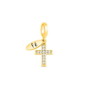 Pingente Life Origens Cruz em Prata 925 em Banho de Ouro Amarelo 18k e Pedras Incolores