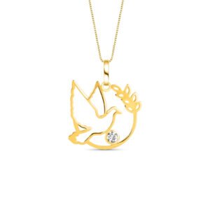 Pingente Medalha Espirito Santo em Ouro Amarelo 18k com Safira Incolor
